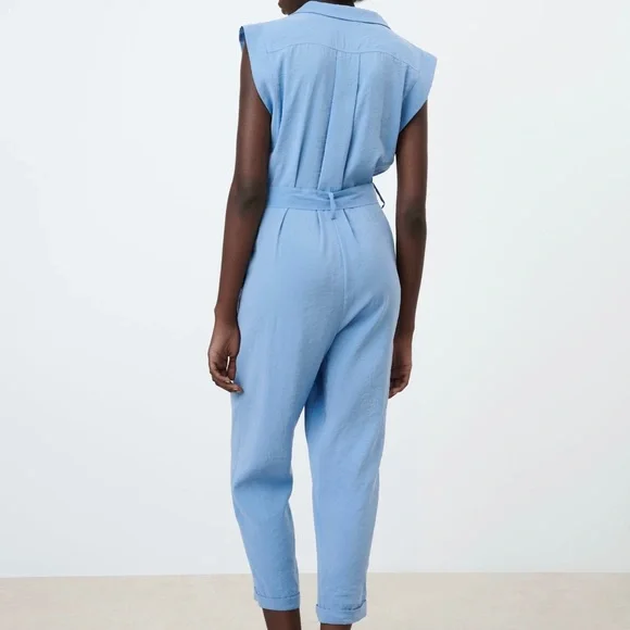 NWT Zara blue short sleeve buttoned up jumpsuit with a tie - Picture 9 of 15